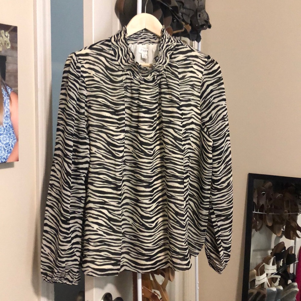 NWT! J Crew zebra print tissue turtle neck blouse